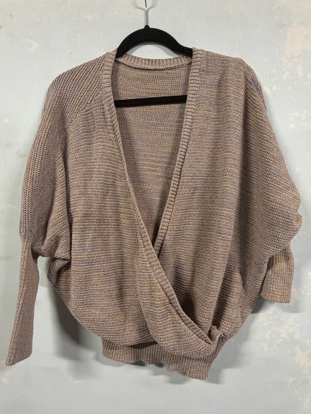 Prana M Tan with Multicolor Dots Knit Wrap Sweater